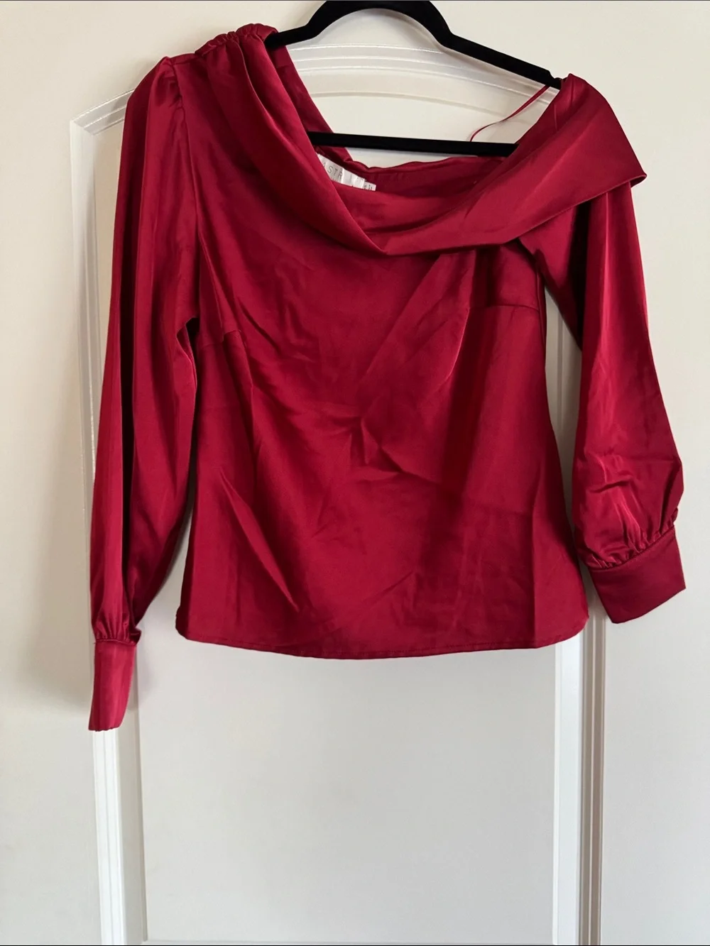 Women’s Off-Shoulder Satin Blouse in Brick Red